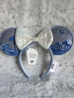 Star Wars Iridescent White Bow Blue Glitter Ears Headband